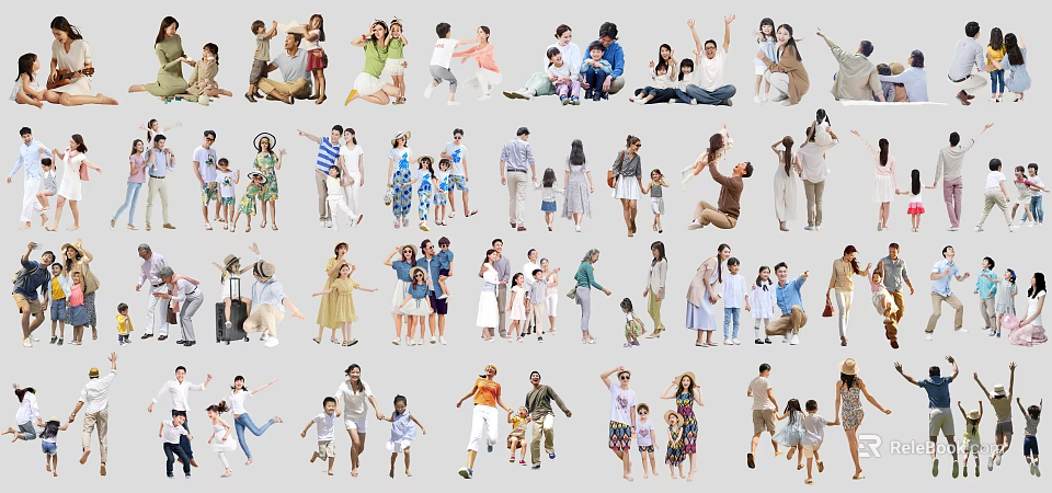 Diverse Group Of People In Various Poses Different Ages And Family Groups 3d model 