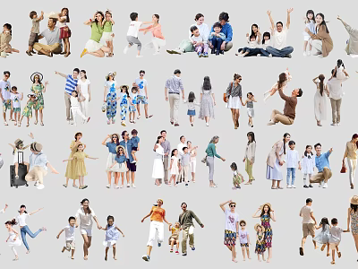 Diverse Group Of People In Various Poses Different Ages And Family Groups 3d model