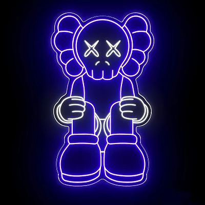 Blue Neon Glowing Figure With X Eyes And Flower Head Design Details Style 3d model