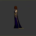 Elegant 3D Female Character in Purple Black Robe with Golden Accents as Magical Creature