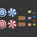 Colorful Outdoor Beach Umbrellas Tables Chairs And Storage Boxes Setup 3d model