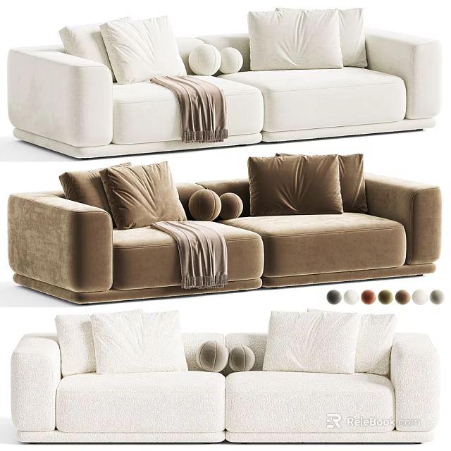 Modern Plush Upholstered Double Seater Sofa With Throw Pillows And Multiple Custom Color Options 3d model 