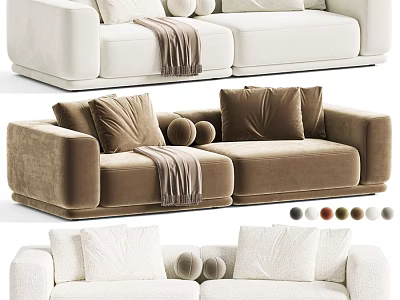 Modern Plush Upholstered Double Seater Sofa With Throw Pillows And Multiple Custom Color Options 3d model