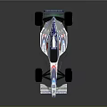 Blue And White Malaysia Sponsored Formula Racing Car With Streamlined Body And Large Wheels