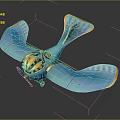 Blue Classic Biplane Passenger Airplane Model With Orange Wing And Propeller Details