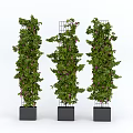 Vertical Bonsai Potted Plants with Green Vines Purple Flowers in Black Square Pots Metal Frames