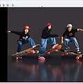 Women Skateboarding With Colorful Helmets Black Tops And Jeans On Reflective Gray Floor