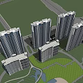 Modern High Rise Residential Buildings With Exterior Glass Design And Green Area