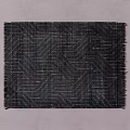 Modern Black Square Rug Featuring Geometric Line Pattern And Fringe Edges 3d model