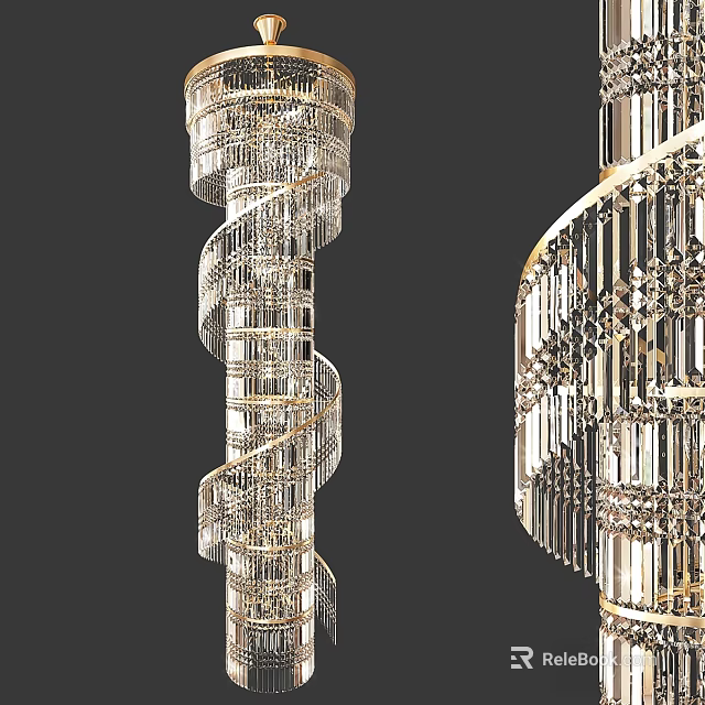 Luxurious Spiral Crystal Chandelier With Golden Frame And Sparkling Design 3d model 