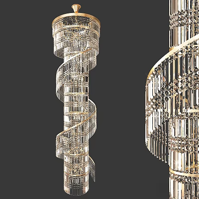Luxurious Spiral Crystal Chandelier With Golden Frame And Sparkling Design 3d model