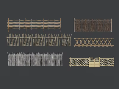 Garden Landscape Featuring Various Decorative Fences Including Wooden Bamboo And Lattice Designs 3d model