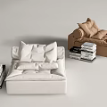 Cozy White And Tan Single Sofas With Stacks Of Books Next To Them