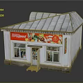 Small Grocery Store Building Exterior With Red Sign Vegetable Fruit Images And Silver Roof
