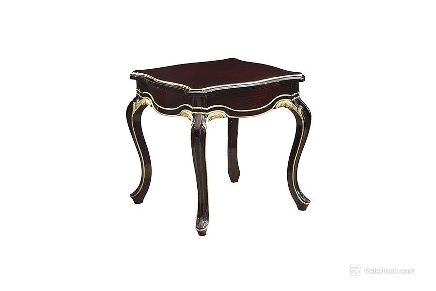 Elegant Dark Wooden Corner Table With Gold Trim And Curved Legs Design 3d model 