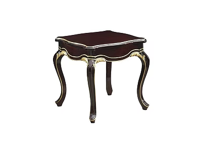 Elegant Dark Wooden Corner Table With Gold Trim And Curved Legs Design 3d model