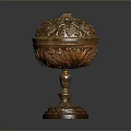 Artistic Brass Decorative Container With Intricate Carvings And Ornate Lid Base