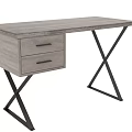 Modern Wooden Desk With Two Drawers And Black X Shaped Metal Legs