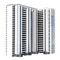 Modern High Rise Office Building With Glass Facade And Metal Frame Structure