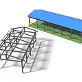 Industrial Steel Construction Framework With Blue Roof And Green Base