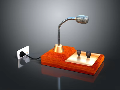 Modern Table Lamp With Wooden Base Two Knobs And Metal Lampshade Connected To Power Socket 3d model