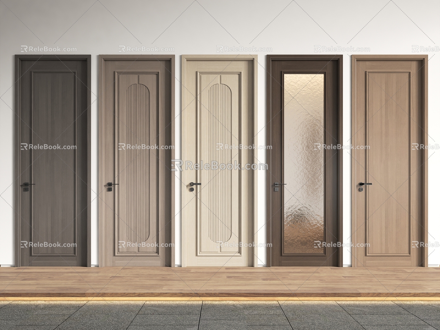 New Chinese Style Single Door Middle Style Single Door Bedroom Door Glass Door Wooden Door Changhong Glass Door Art Glass Door Door Handle 3d model