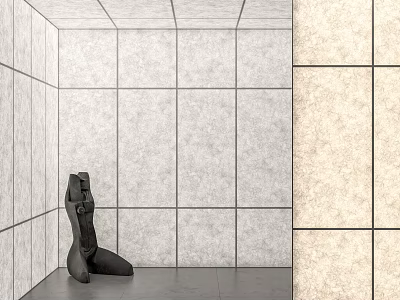 Gray Tile Background Wall Design With Black Sculpture In Modern Interior Space 3d model