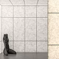 Gray Tile Background Wall Design With Black Sculpture In Modern Interior Space