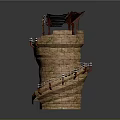 Brick Tower Structure Featuring Spiral Staircase Red Roofed Pavilion And Climbing Vines