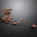 Detailed 3D Ancient Wooden Architecture Models Featuring Pagoda Archway And Pavilion