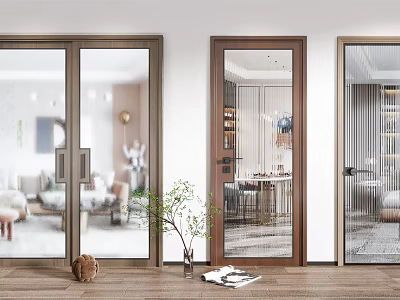 Modern Interior Sliding Doors With Glass Panels And Wooden Frames For Living Spaces 3d model