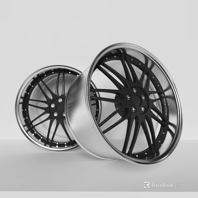 Stylish Modern Alloy Car Wheel Rims Featuring Black Spokes And Silver Shiny Edges 3d model 