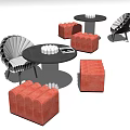 Modern Table And Chair Set With Round Black Table And Red Gray Chairs