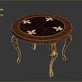 Classical Wooden Round Table with Intricate Carved Legs and Decorative Floral Patterns on Top
