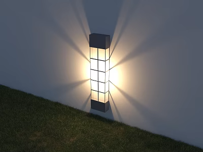 Modern Outdoor Wall Light Mounted On White Wall With Diffused Illumination And Grass Area 3d model