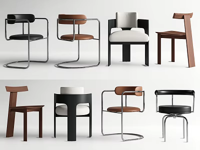 Various Modern Dining Chairs With Wooden Seats And Metal Legs For Home Dining Spaces 3d model