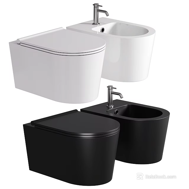 Modern White And Black Toilets With Sleek Wall Hung And Freestanding Designs 3d model 
