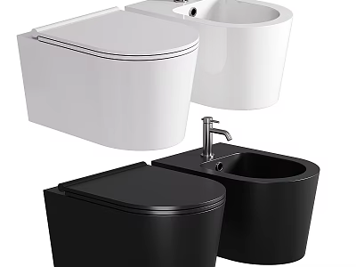 Modern White And Black Toilets With Sleek Wall Hung And Freestanding Designs 3d model