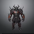 Fantasy Armored Warrior With Spiked Red And Black Armor Horned Helmet And Mythical Design
