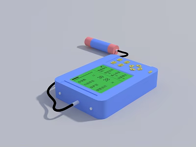 Industrial Measuring Device with Blue Casing Green Display Yellow Buttons and Pink Blue Cylindrical Component 3d model