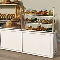 Bakery Glass Display Counter With Assorted Breads Pastries And Menu Blackboard 3d model