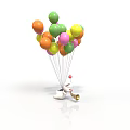 Playful Cartoon Dog Holding Bell With Colorful Floating Balloons In White Background
