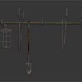 Practical Metal Household Tool Rack With Hanging Lantern Pliers And Shovel