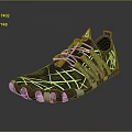 Stylish Black Athletic Shoes With Yellow Patterned Lines And White Rubber Sole