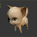Low Poly Brown Kitten with Large Yellow Eyes Pointed Ears 3D Model on Dark Background