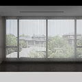 White Window Blinds In Modern Interior With Wooden Floor And Potted Plant