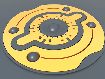 Industrial Equipment Circular Component With Yellow Base Gray Structure Black Protrusions And Orange Details 3d model