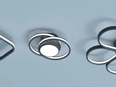 Modern Ceiling Lights Featuring Circular Rings Linear Shapes Black Frames and White Light 3d model