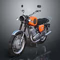 Vintage Orange Motorcycle with Black Seat Chrome Headlight and Exhaust Pipe