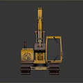 Yellow Tracked Excavator With Cab And Mechanical Arm On Dark Background